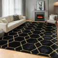 ONASAR 5x7 Area Rugs for Living Room Bedroom, Fluffy Black and Gold Faux Fur Rug by ONASAR