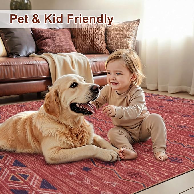 SERISSA Hallway Runner Rug, 2x10 Washable Non-Slip Red Ochre Runners - Image 6