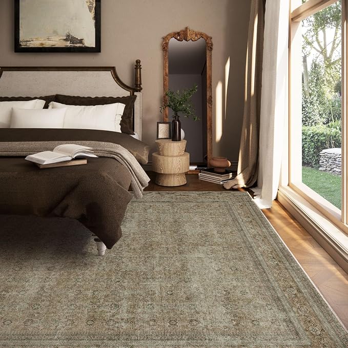 Washable Area Rugs for Living Room: 6x9 Bedroom Rug Boho Vintage Rugs Stain - Image 3