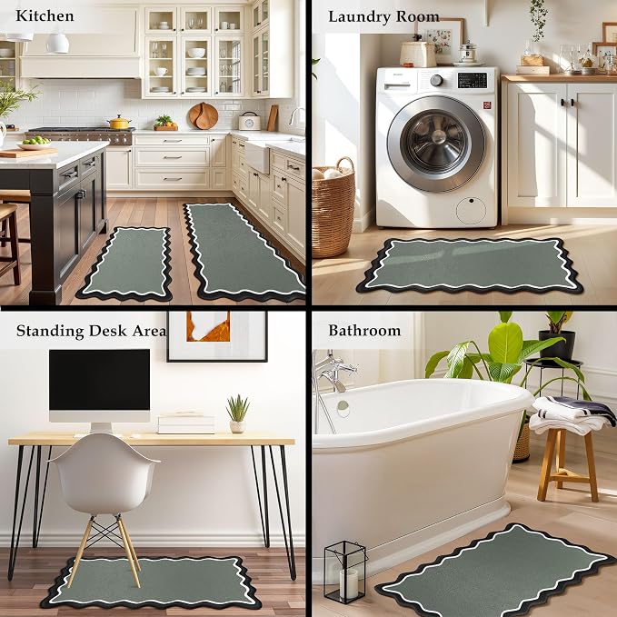 Arenarug Scalloped Black Gray Kitchen Mats Rugs Sets of 2 Cushioned Anti - Image 6