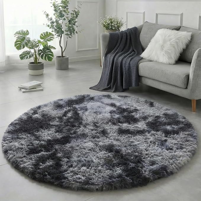 Amdrebio Tie-Dyed Dark Grey Round Area Rug 5Ft - Image 4