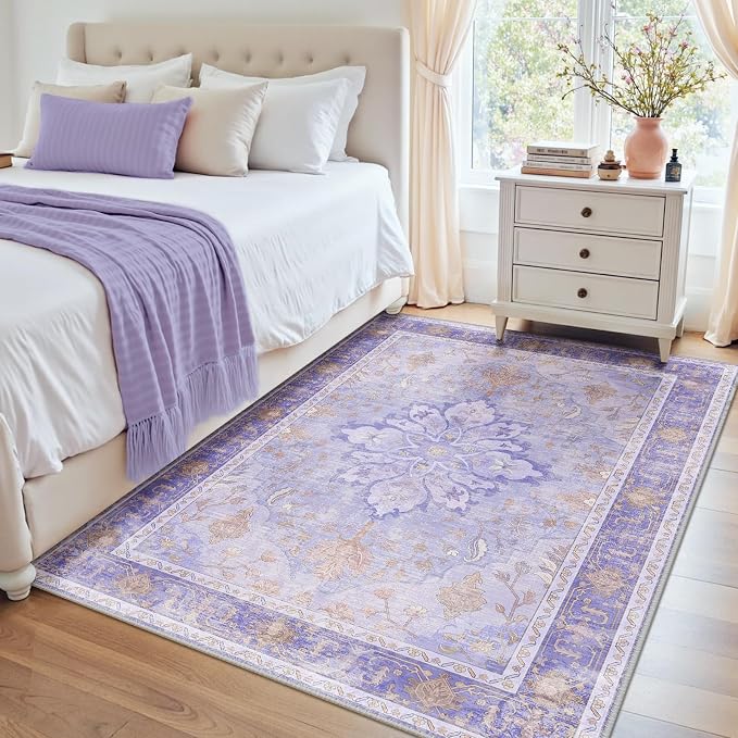 RELEANY Area Rugs 4'x5' Washable Non-Slip, Floral Vintage Distress Medallion - Image 2