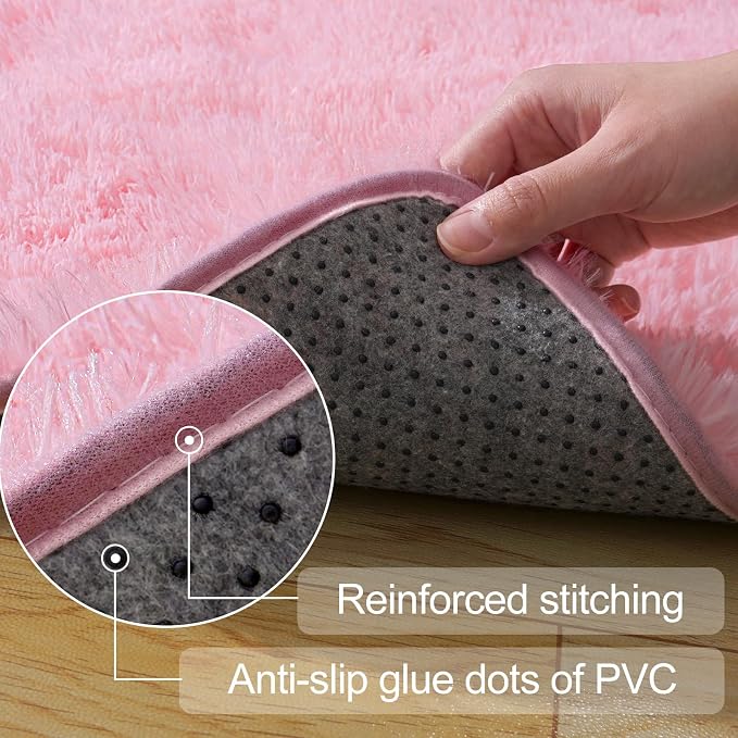 qulint Pink Area Rugs for Bedroom, 4x6 Fluffy Soft Kids Rugs for Girls Shag - Image 3