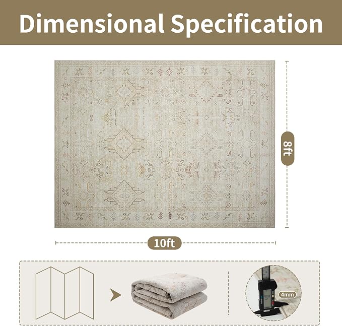Washable Rugs 8x10 Area Rugs for Living Room-Light Brown Rugs for Bedroom - Image 2