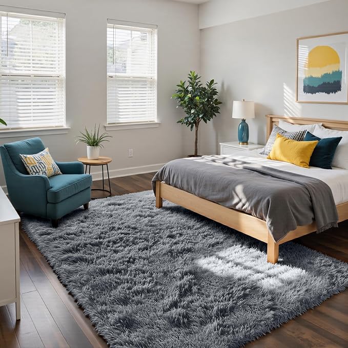 Fluffy Rug Shag Area Rug, Small Bedside Rug, Soft Fluffy Shag Entryway Throw - Image 3