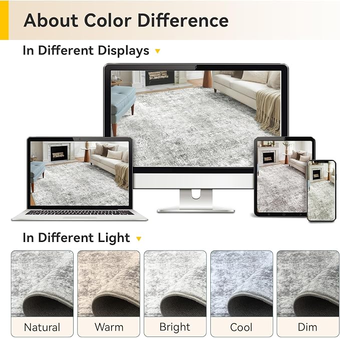 RELEANY Washable Area Rugs 4'x6' Non-Slip Modern Abstract Soft - Image 9
