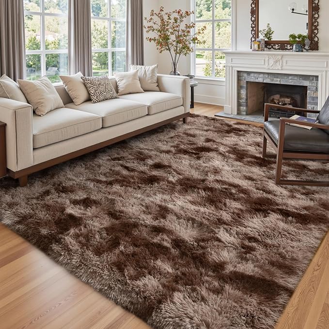 5x8 Ft Shag Brown Area Rug for Bedroom Living Room, Tie-Dyed Ultra Soft Fluffy by Cuzwlovita