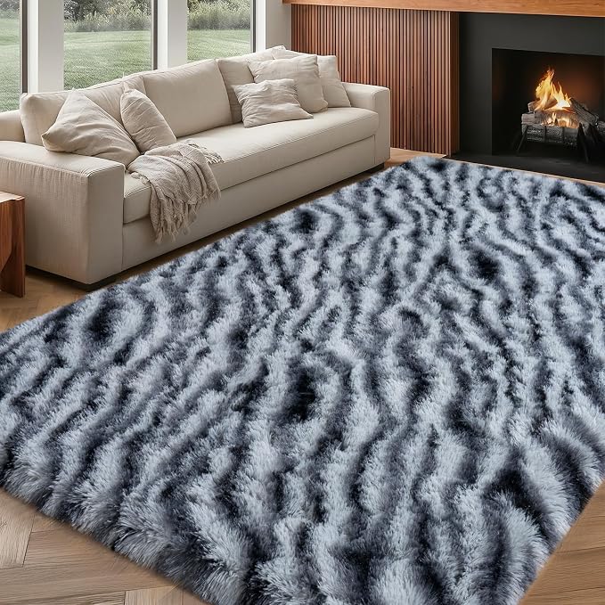 qulint 9x12 Rug for Living Room, Fluffy Zebra Rug for Bedroom Soft Shaggy - Image 8