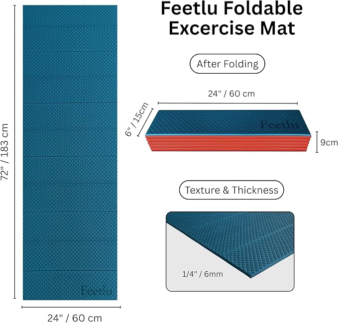 Foldable Yoga Exercise Mat, 6mm/8mm/10mm/12mm Thickness, 72 x 24 Inch - Image 2