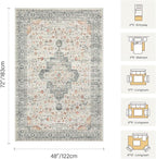 Rugxara Washable Area Rug for Living Room, Vintage Neutral Boho Rugs for Office - Image 2