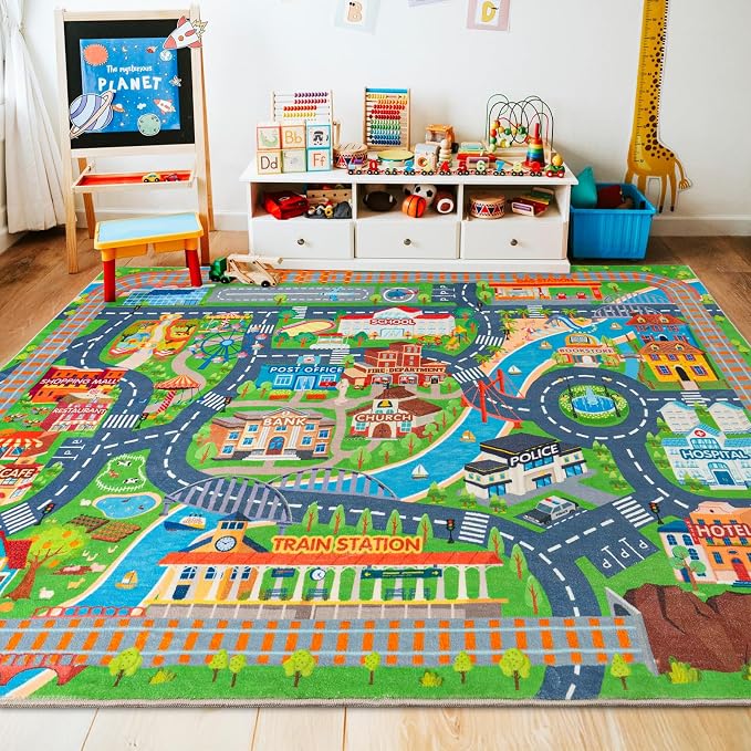 Car Rug Play Mat for Kids Toy Cars, Road Traffic Playmat for Kid Bedroom - Image 4