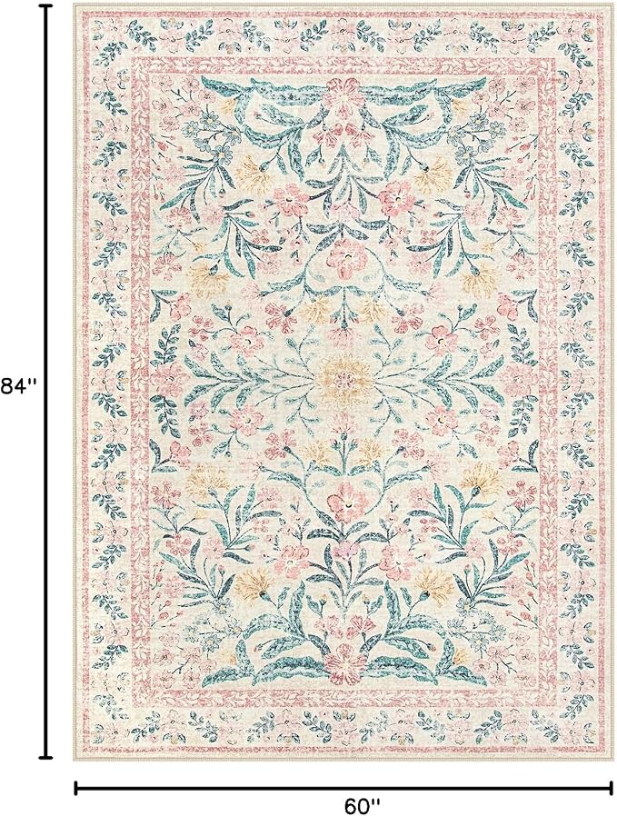 Wonnitar Pink Rugs for Nursery, 5x7 Washable Rug for Bedroom Girls, Boho Soft - Image 2