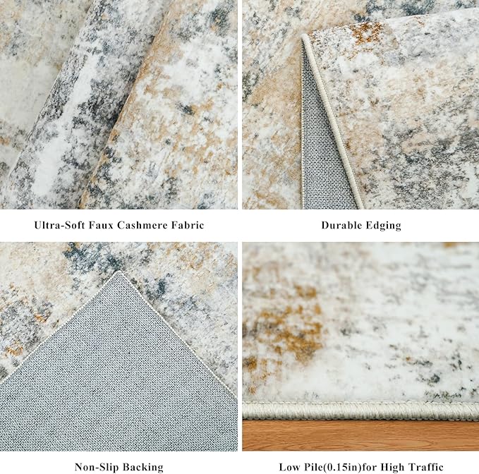 10x10 ft Square Living Room Rug – Washable Modern Abstract Area Rug - Image 4