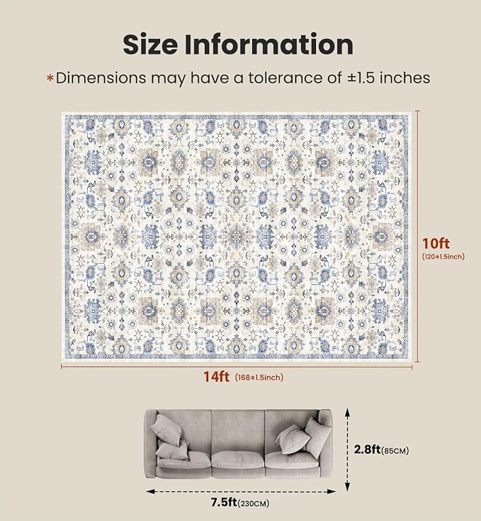 AMADA HOMEFURNISHING 10x14 Washable Area Rug, Low-Profile Large Area Rug - Image 2