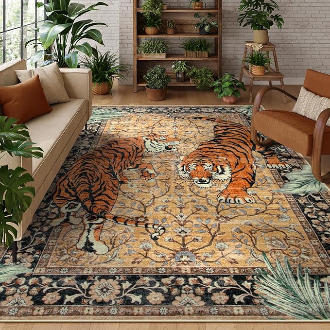 Moynesa Tiger 6x9 Rug, Washable Large Rugs by Moynesa