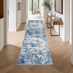 2.6'x10' Runner Rug Washable Rug: Modern Abstract Soft Thin Runner Rug Blue - Image 4