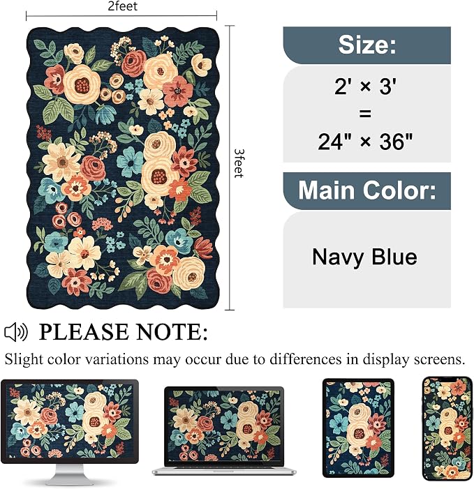 DUKINO 2x3 Entryway Rug, Floral Washable Indoor Door Mat - Image 2