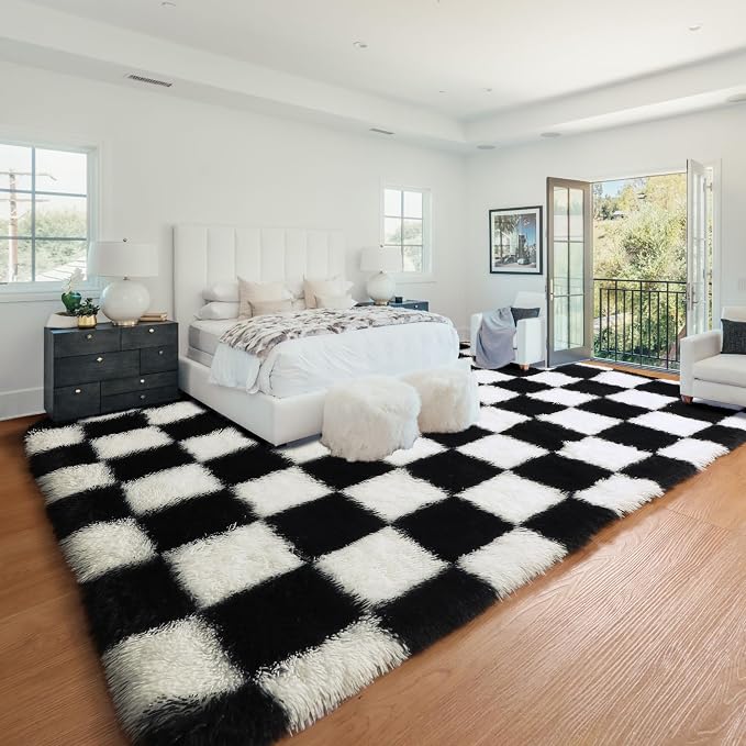 KICMOR 8x10 Area Rugs for Living Room, Large Fluffy Soft Black and White - Image 7