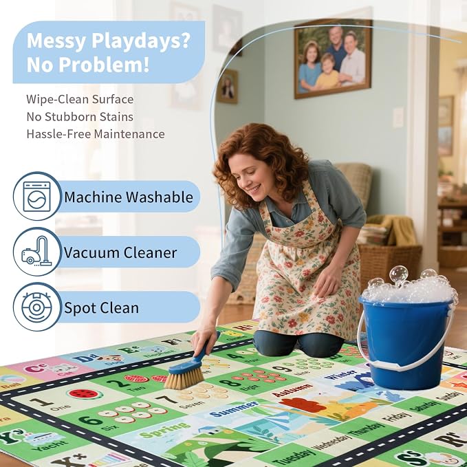 Kids ABC Rug for Playroom, Classroom Alphabet Area Carpet Playmat, Washable - Image 5