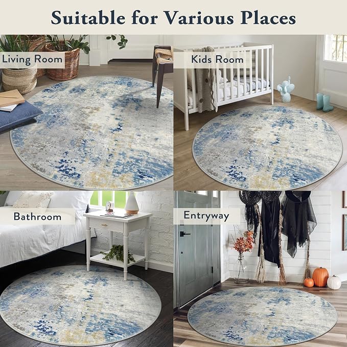Lahome Modern Abstract Round Rug 4Ft, Contemporary Indoor Floor Carpet - Image 6