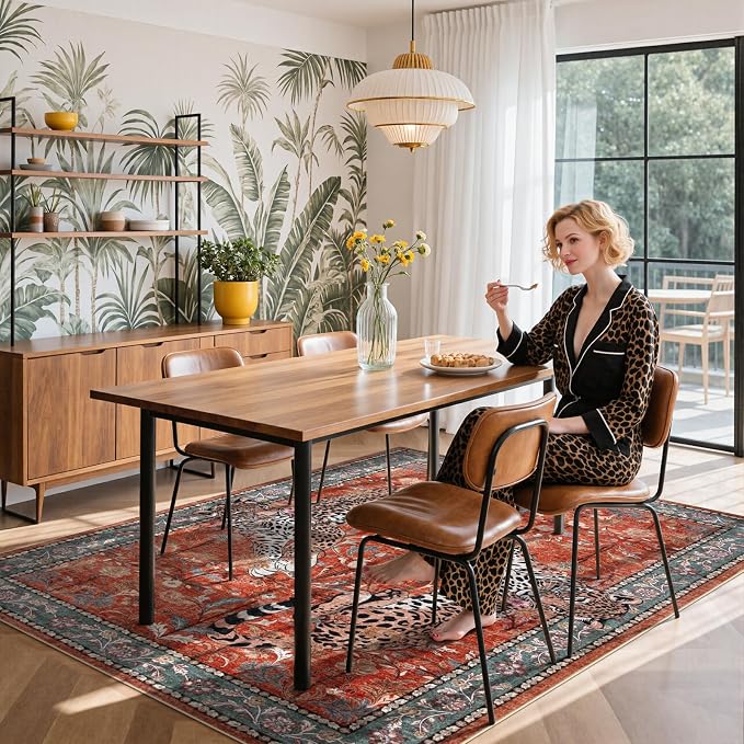 Moynesa Leopard 5x7 Area Rug, Boho Washable Living Room Rug, Non Slip Rugs - Image 6