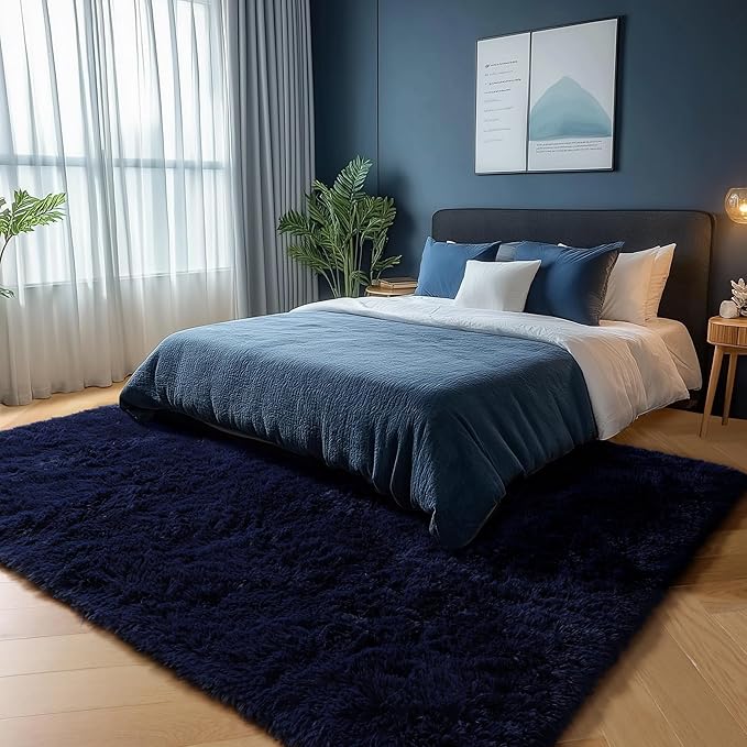 PAGISOFE Navy Blue Rug 4x6, Fluffy Dark Blue Rugs - Image 4