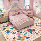 RELEANY Floral 7x9 Area Rugs Washable Print Boho Cute Carpet Non Slip Flower by RELEANY