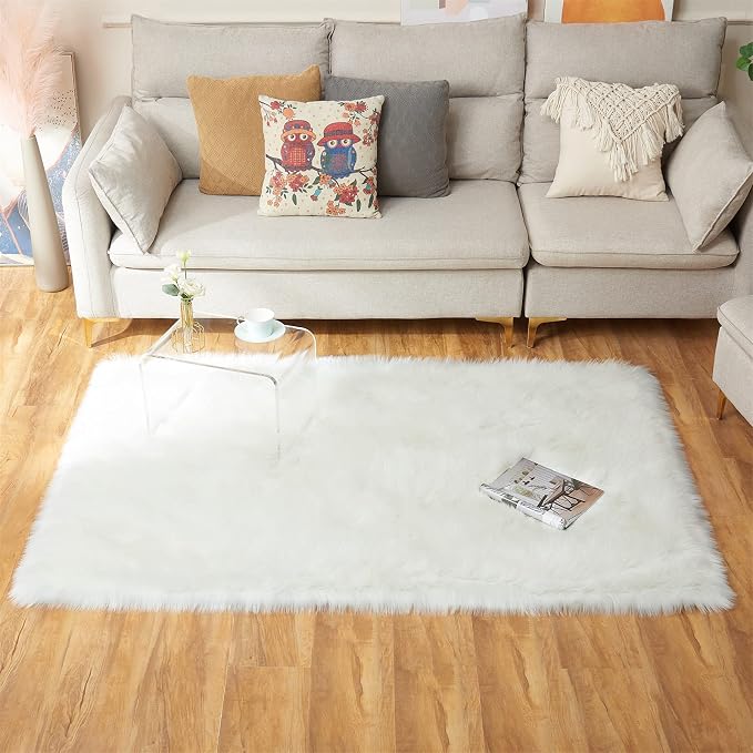 EasyJoy Ultra Soft Fluffy Shaggy Area Rug Faux Fur Rug Chair Cover Seat Pad - Image 4