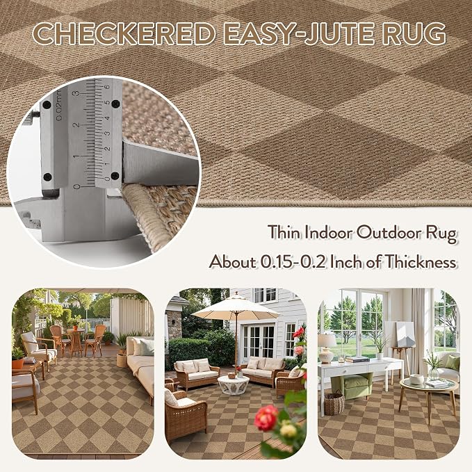 Lahome Colette Checkered Easy Jute Rug 8x10, Washable Rugs - Image 6