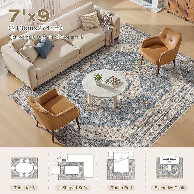 7x9 Washable Area Rug, Large Rugs - Image 7