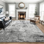 Living Room Rug 7x10 Gray Area Rugs Machine Washable Abstract Boho Large Rug - Image 4