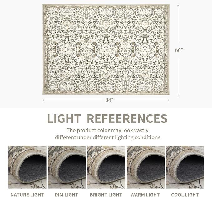 6×9 Washable Large Area Rugs for Living Room, Floral Soft Rug Non Slip Stain - Image 2