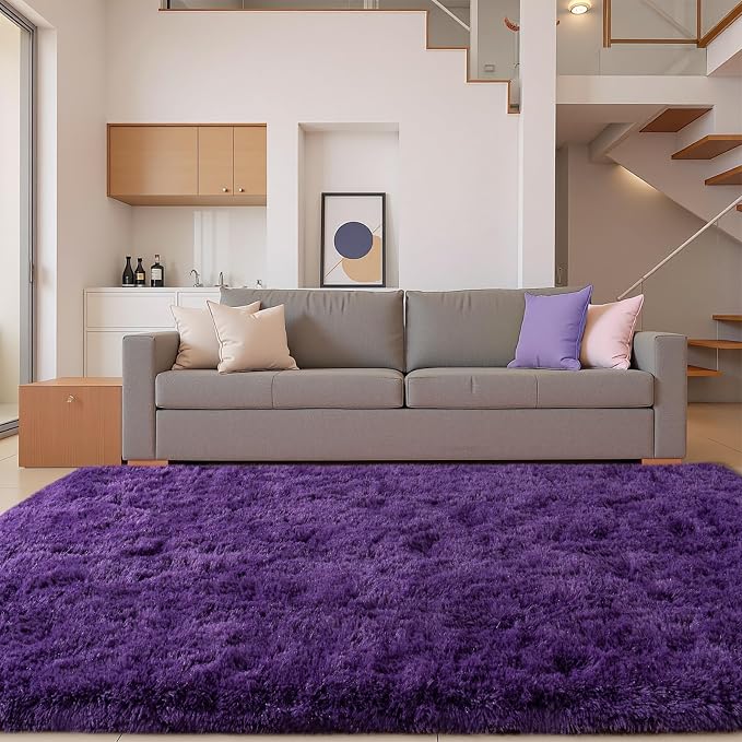 Purple Rugs for Bedroom, 4x6 Fluffy Shaggy Rugs for Living Room, Modern Fuzzy - Image 8