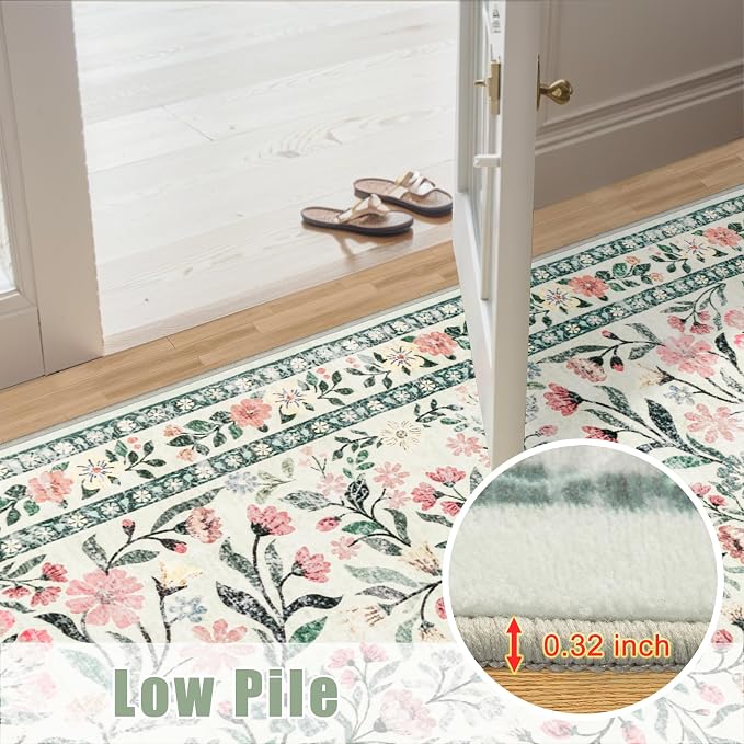 Area Rugs 9x12 Living Room: Floral Washable Rug Vintage Large Soft Boho - Image 9