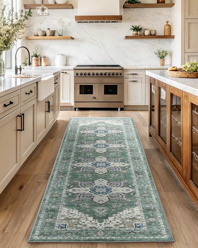 AMADA HOMEFURNISHING 2'6"x10' Washable Area Rug, Low-Profile Entryway Rug - Image 3