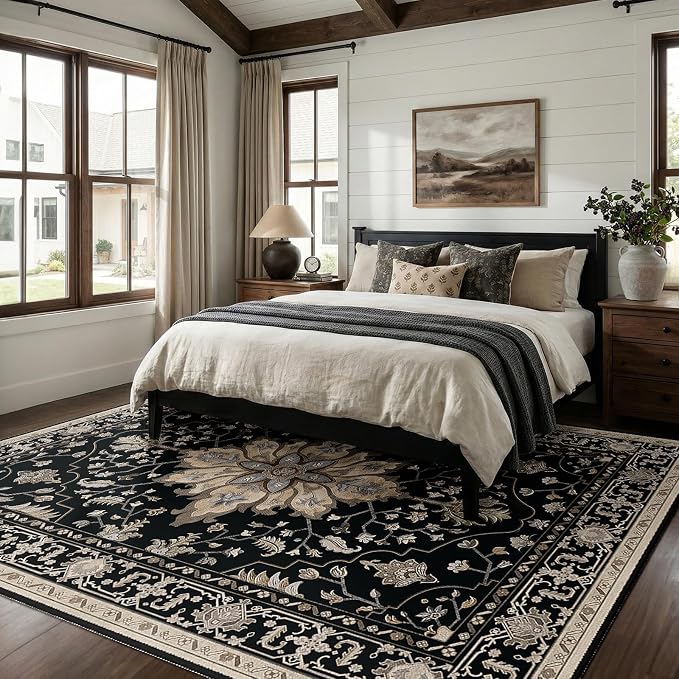 RELEANY Area Rugs 6'x8' Washable Non-Slip, Floral Vintage Distress Medallion - Image 3