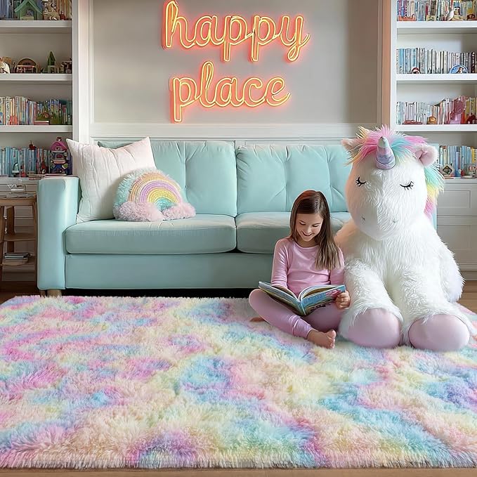qulint 4x6 Area Rug for Bedroom, Fluffy Soft Colorful Girl Rug for Kids Room - Image 8