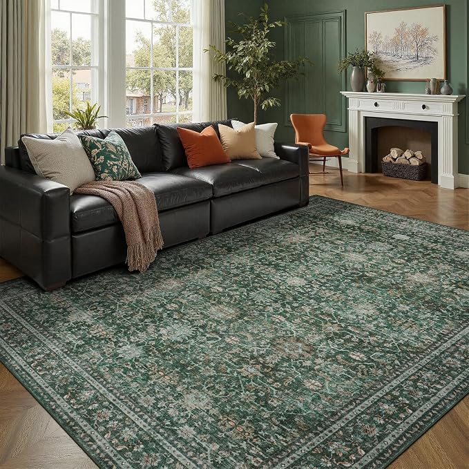 DCX Green 6x9 Rug, Kid & Pet Friendly by DCXWashableRug