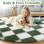 KICMOR Round Rug 4ft Olive Green and White Circle Area Rug, Fluffy Soft Fuzzy - Image 4