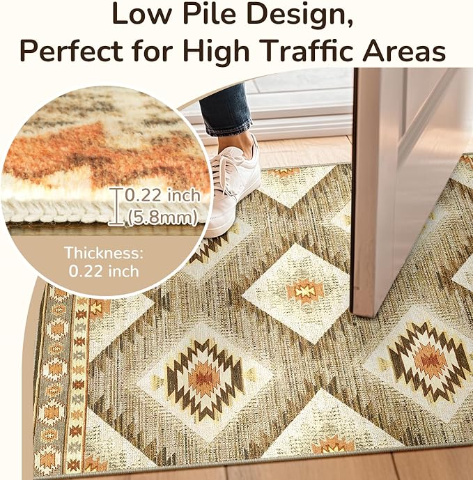 BESTSWEETIE Area Rug 2x10 Rug Machine Washable Non-Slip Low Pile Print Pattern - Image 5