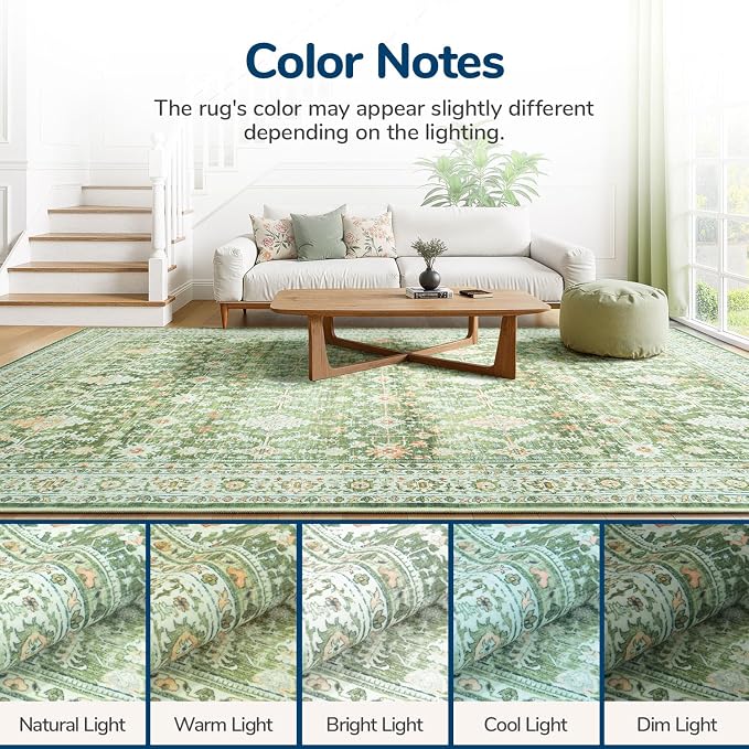 Lessymo Washable Area Rug for Living Room, 8x10 Light Green Large Rugs - Image 8
