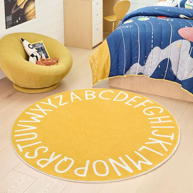 Topotdor Round Kids Play Rug Alphabet Nursery Area Rug Extra Large Soft - Image 2
