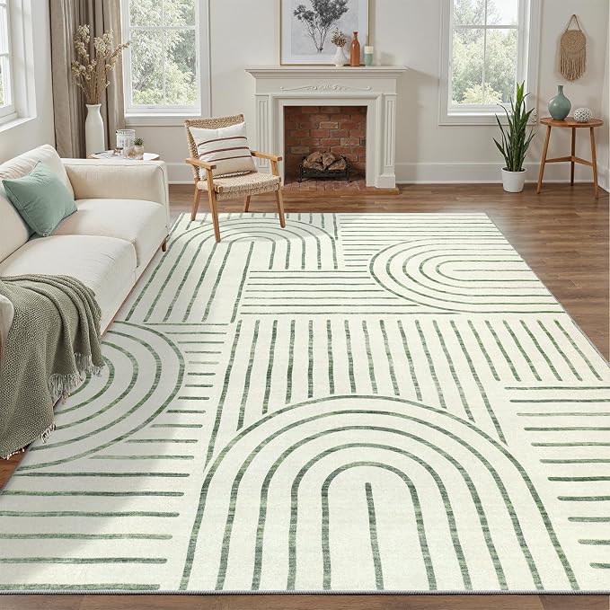 DCX Abstract Machine Washable 8x10 Rug, Sage Green Modern Accent Rug - Image 5
