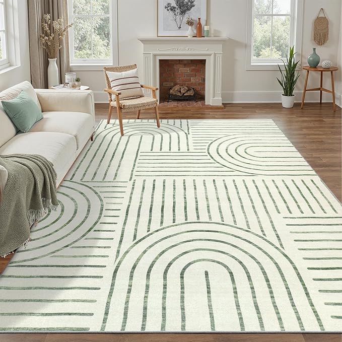 DCX Abstract Machine Washable 4x6 Rug, Sage Green Modern Accent Rug - Image 5