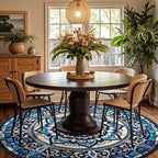 jinchan Mandala Round Rug 8ft Blue Boho Washable Rug Moroccan 8' Round Modern by JINCHAN