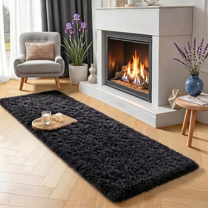 PAGISOFE Black Runner Rugs for Bedroom, Living Room 2x6 Small Plush Fluffy Boys by PAGISOFE