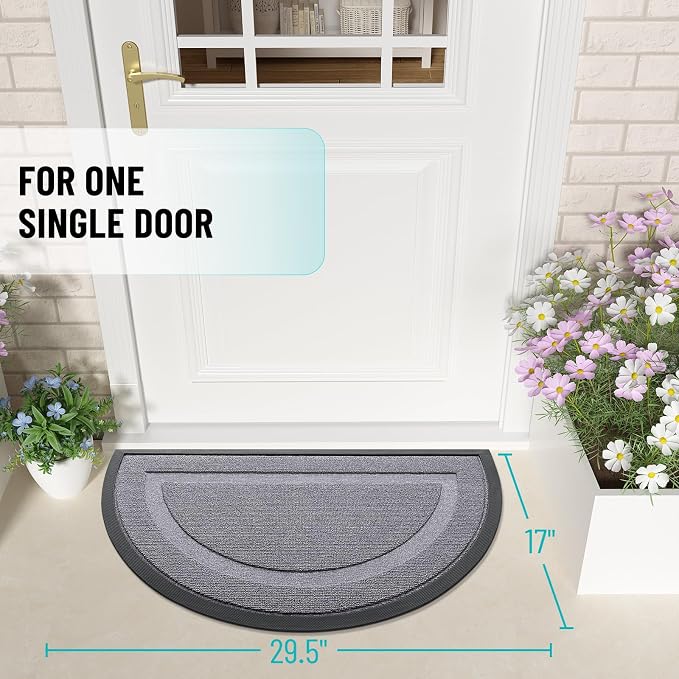 OLANLY Half Circle Door Mat Indoor Outdoor Entrance Welcome, Waterproof - Image 2
