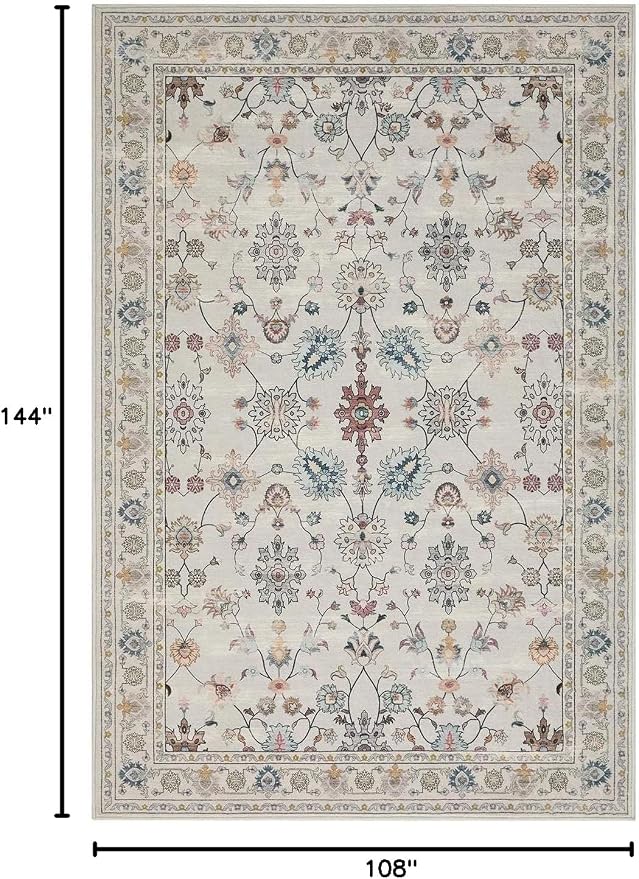 Rugxara 9x12 Rugs for Living Room & Bedroom, Floral Washable Rug, Boho Area Rug - Image 2