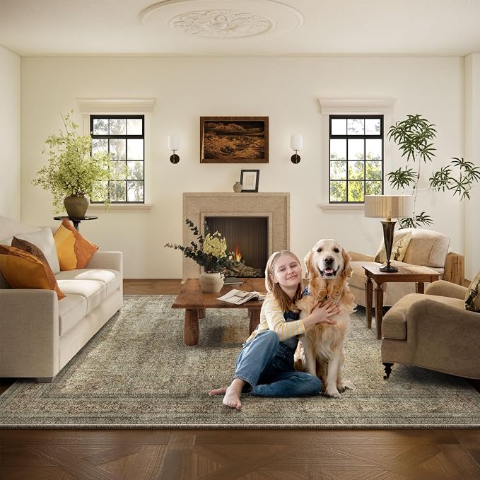 Washable Area Rugs for Living Room: 6x9 Bedroom Rug Boho Vintage Rugs Stain - Image 6
