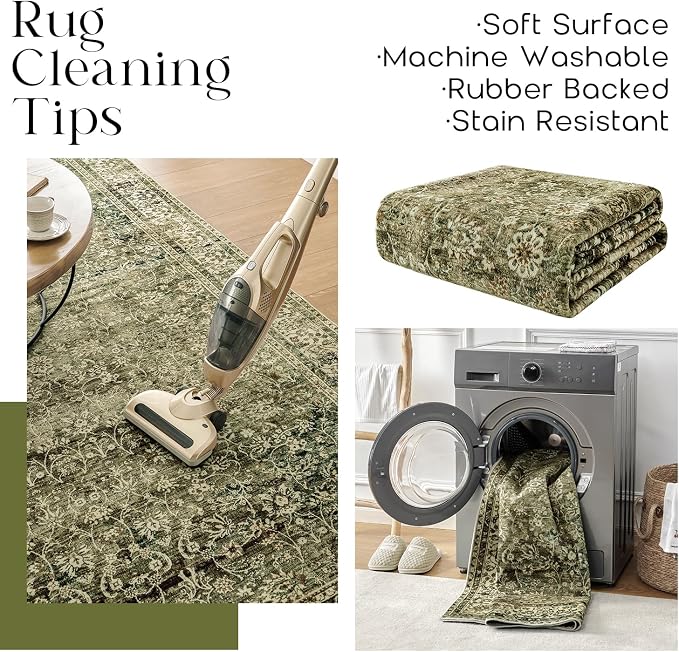 BILEEHOME Olive and Tan Rug for Bedroom Neutral Boho Farmhouse Floral - Image 4